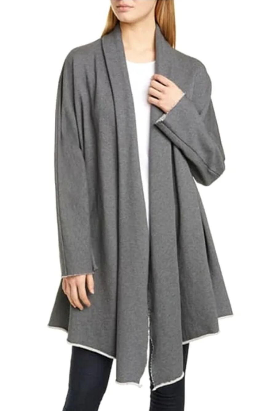 Frank & Eileen Draped Open Front Triple Fleece Cardigan Jacket in Gray S $288